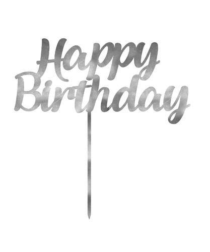 CAKE TOPPER ACRYLIC 1PK HBD SILVER
