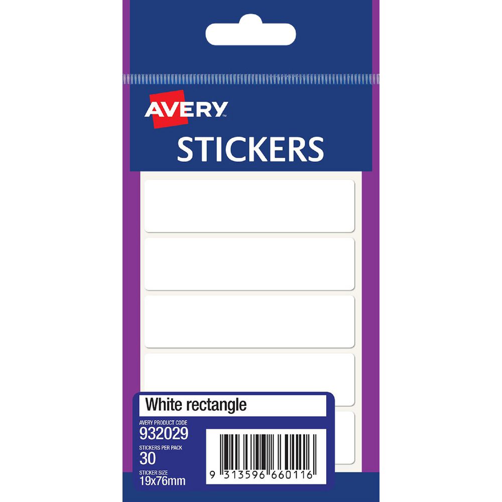 AVERY STICKERS WHITE REACTANGLE 19*76MM 30PK