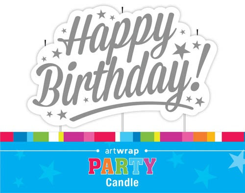 CANDLE LGE HAPPY BDAY SILVER