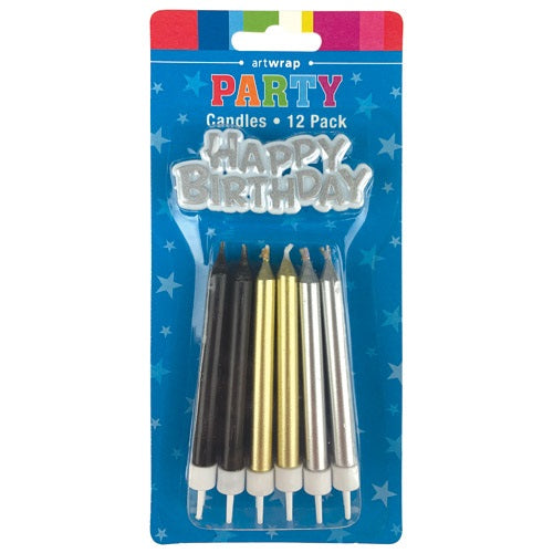 CANDLE 12PK 8CM W PLQUE FORMAL