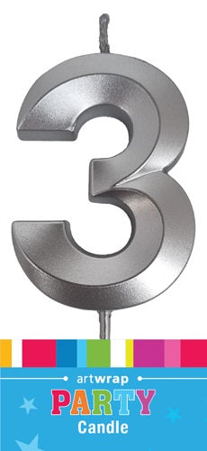 CANDLE SNGL NUM MET SILVER