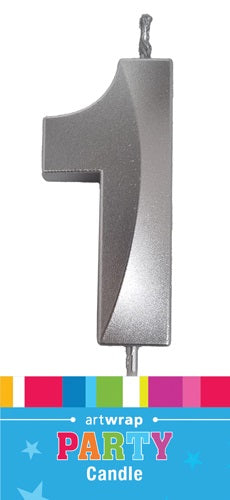 CANDLE SNGL NUM MET SILVER