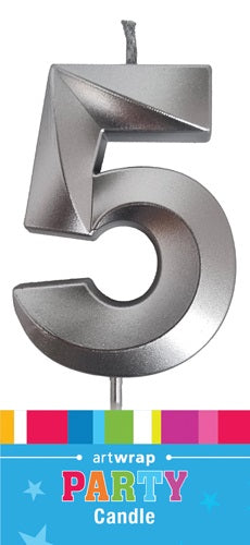 CANDLE SNGL NUM MET SILVER